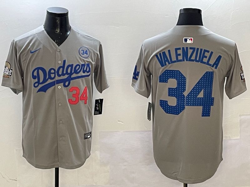 Men Los Angeles Dodgers 34 Valenzuela Grey Fashion 2025 Nike MLB Jersey style 1